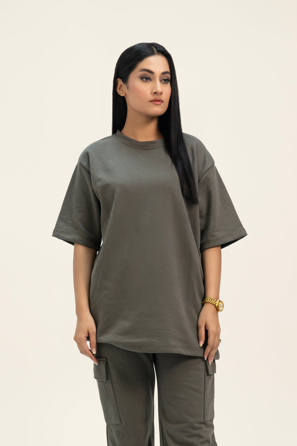 Oversized Terry Top - Army Green