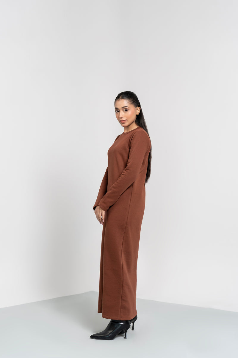 Long Fleece Dress - Mocha Brown