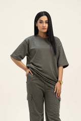 Oversized Terry Top - Army Green