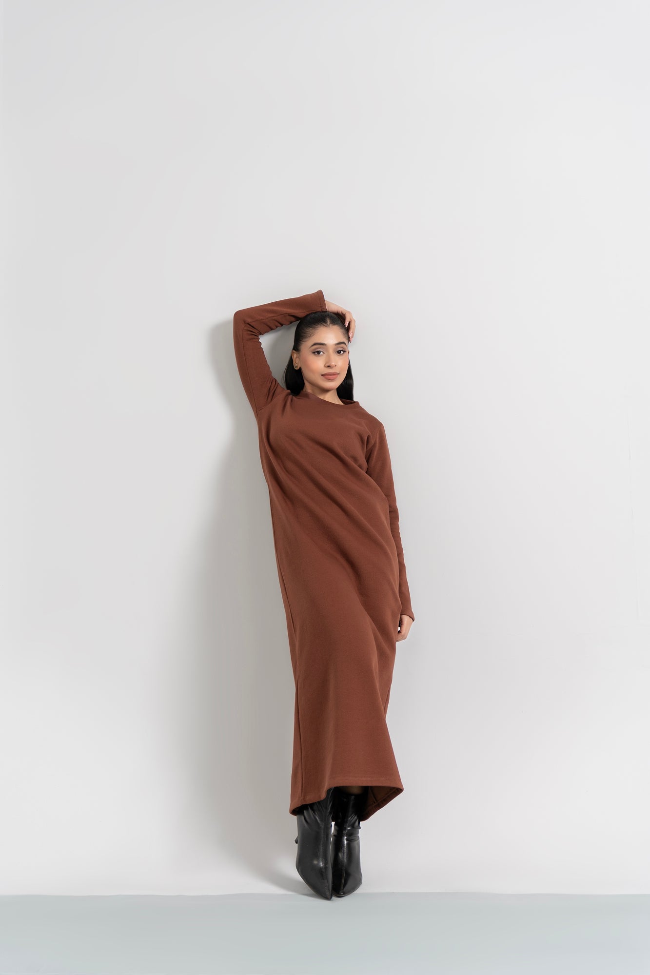 Long Fleece Dress - Mocha Brown