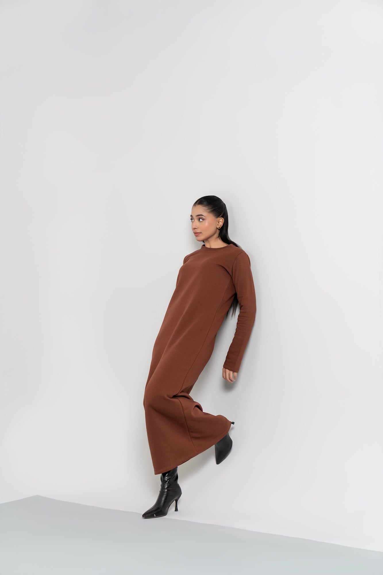 Long Fleece Dress - Mocha Brown