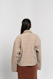 Short Wool Jacket - Beige Grid Check