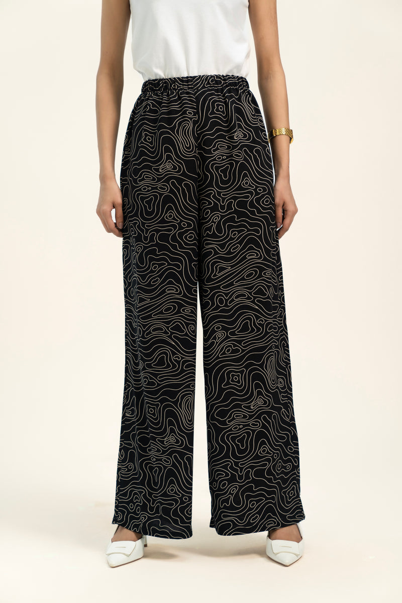 High Waisted Pants - Black with Geometric Print