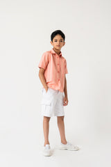 Boys Short Sleeves Button down shirt - Pink & Peach Buffalo Striped