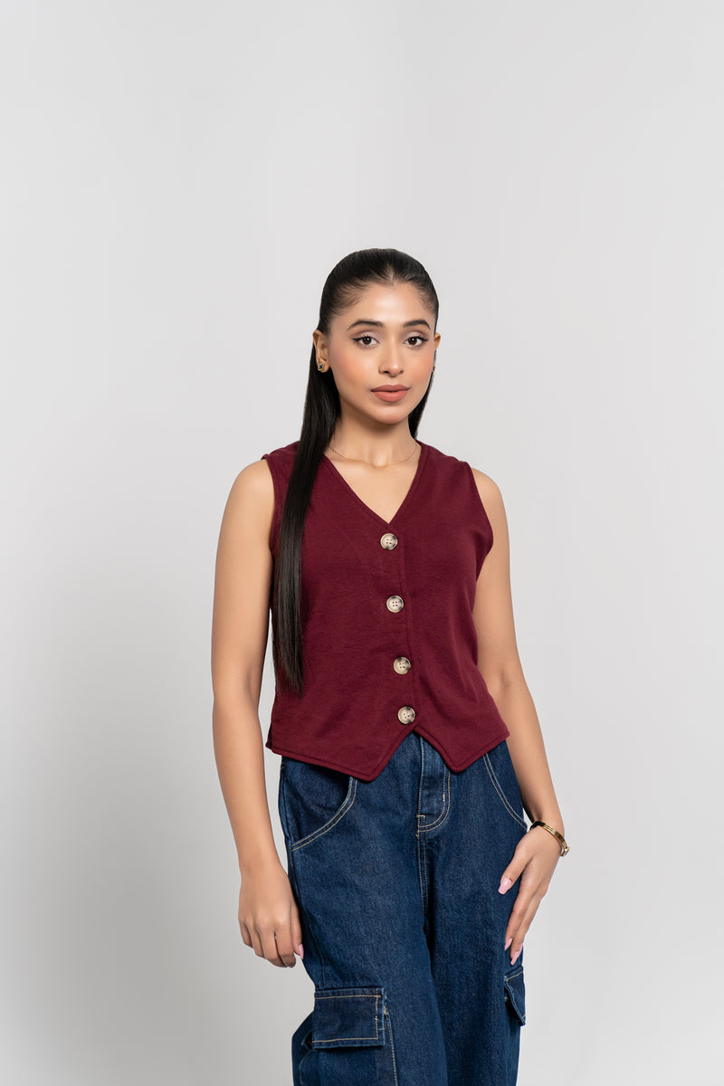 Knit Vest Blazer - Maroon