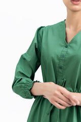 V Neck Dress With Drawcord - Bottle Green