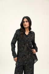 Long Sleeve Shirt - Black with Geometric Print