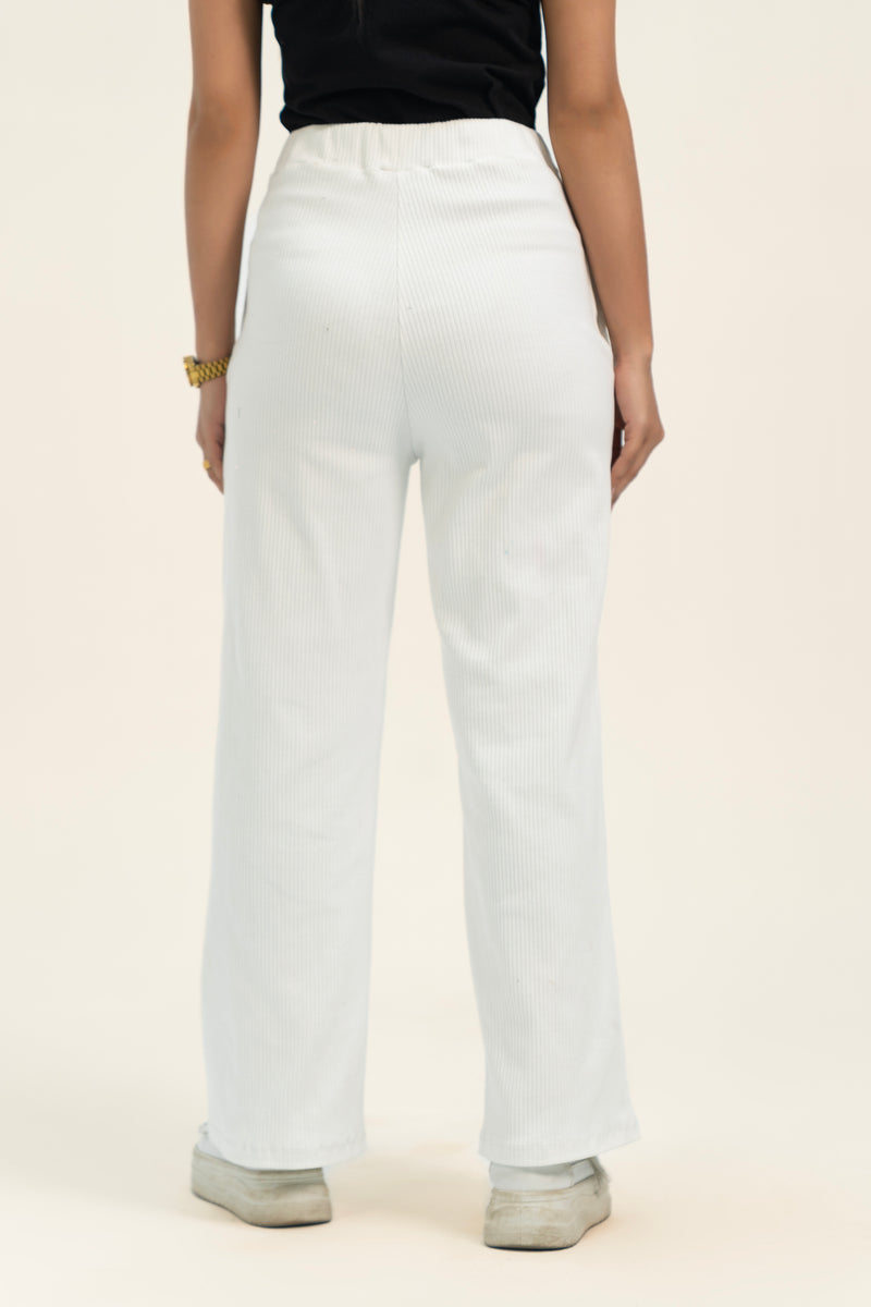 Wide Leg Pant in Drop Needle  - White