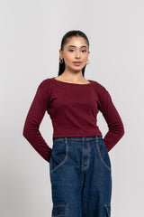 Square Neck Cropped Top - Maroon