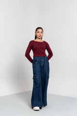 Square Neck Cropped Top - Maroon