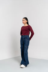 Square Neck Cropped Top - Maroon