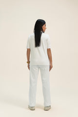 V Neck Top with Golden Button - White