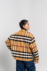 Double Breasted Wool Jacket - Camel Check