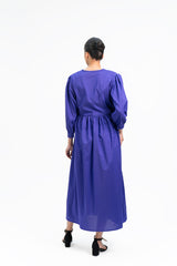 V Neck Pleated Dress - Purple