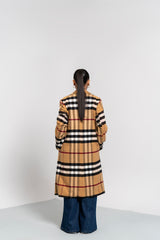 Double Breasted Wool Coat - Camel Check