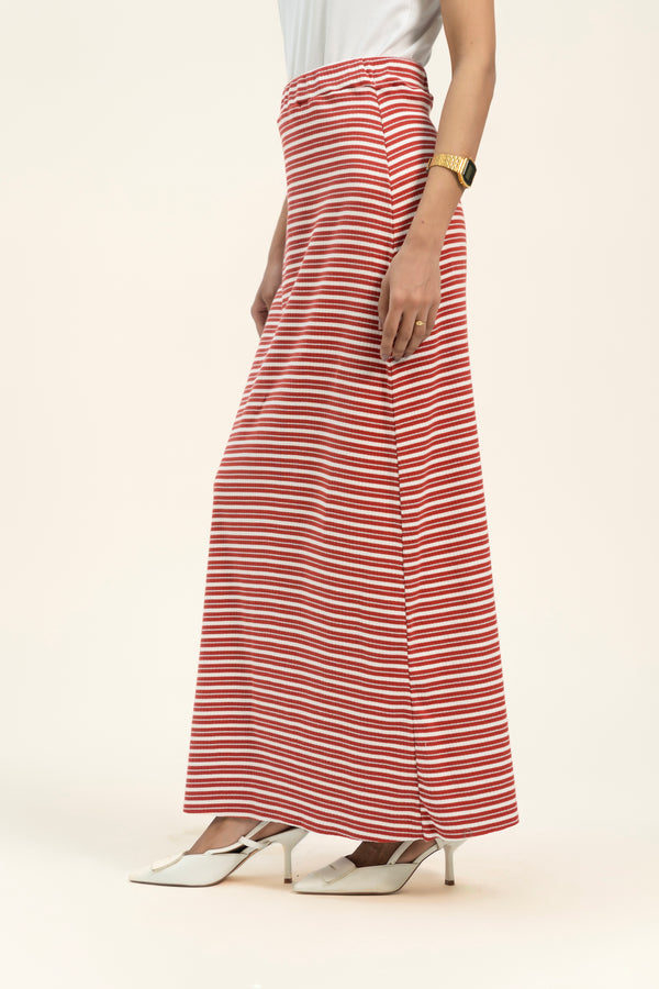 Long Knit Skirt - Red & White Shadow Stripes