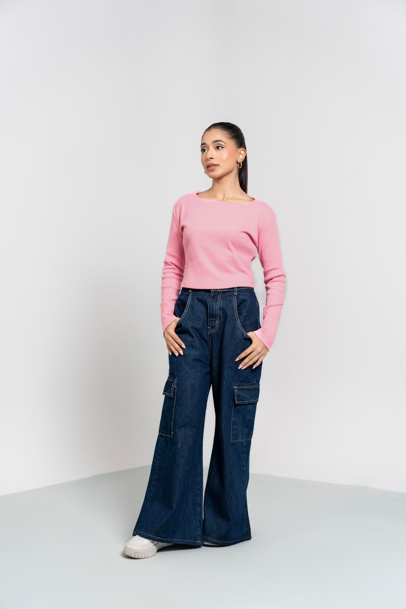 Square Neck Cropped Top - Light Pink