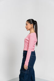 Square Neck Cropped Top - Light Pink