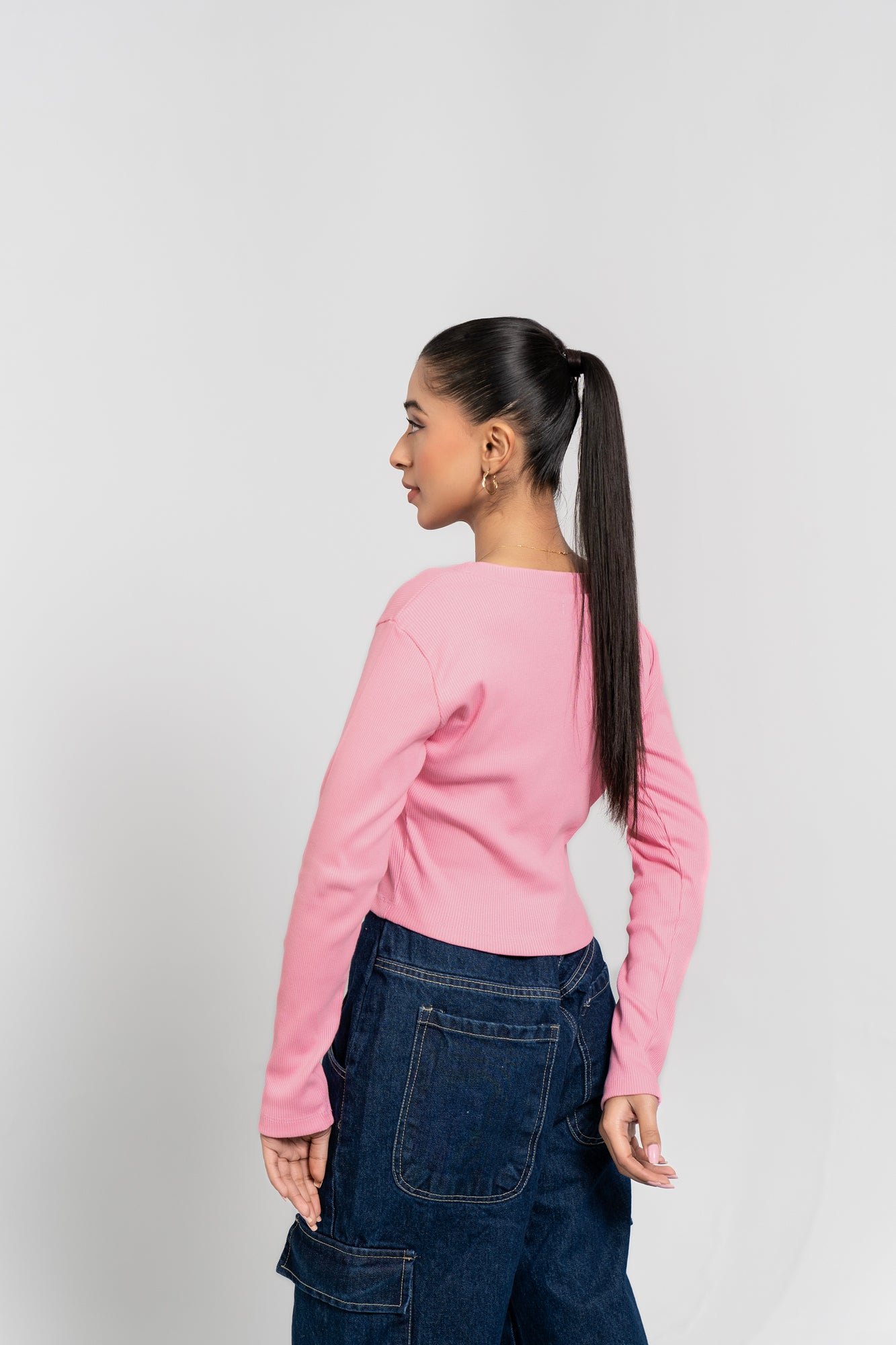 Square Neck Cropped Top - Light Pink