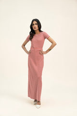 Long Knit Skirt - Red & White Shadow Stripes