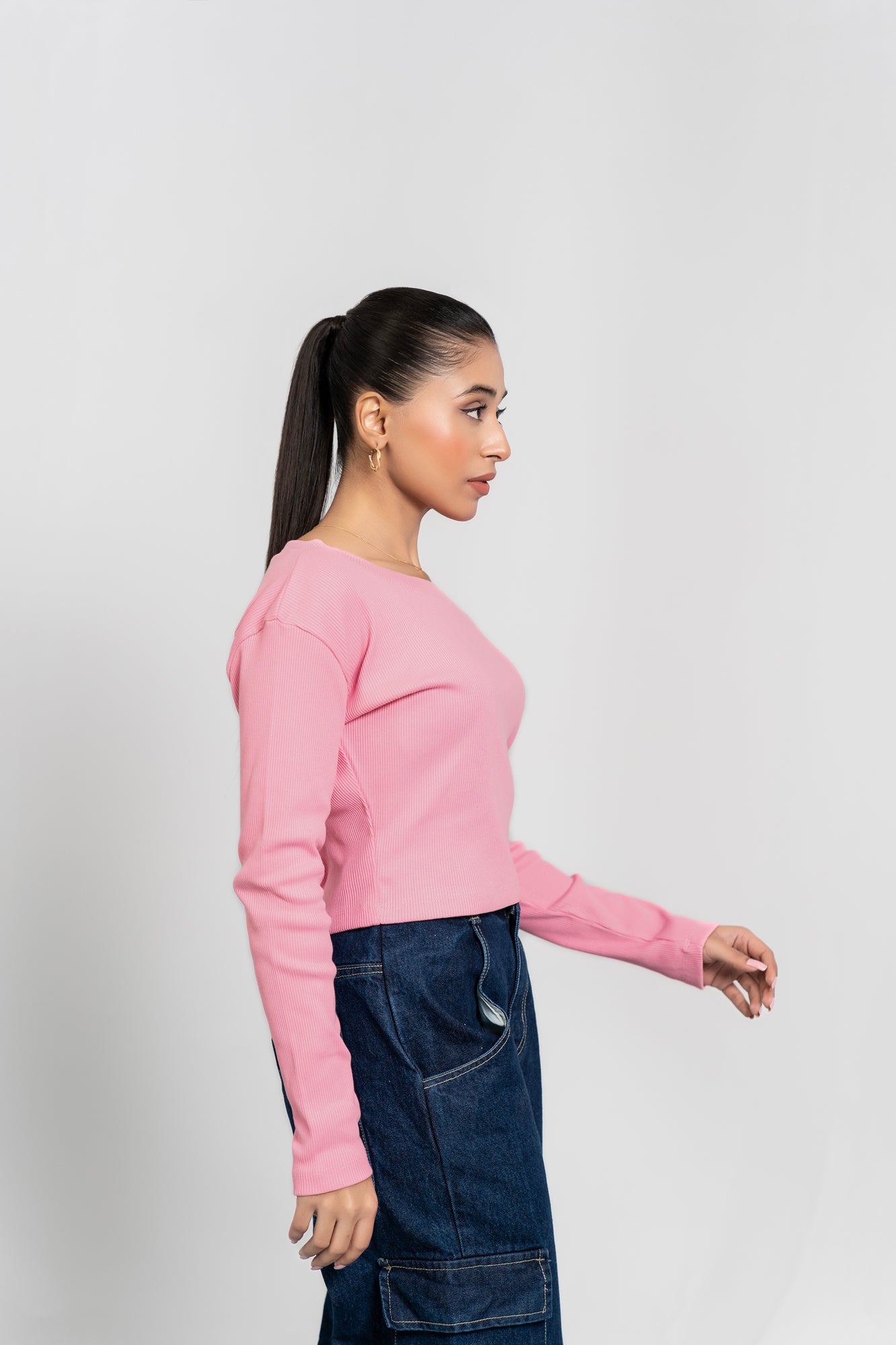 Square Neck Cropped Top - Light Pink