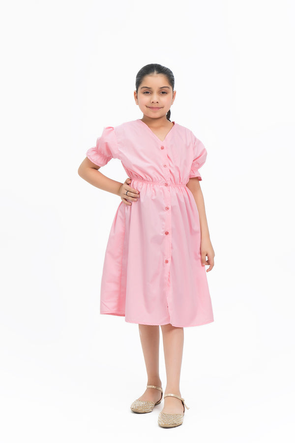 Girls Front Button Maxi Dress - Light Pink