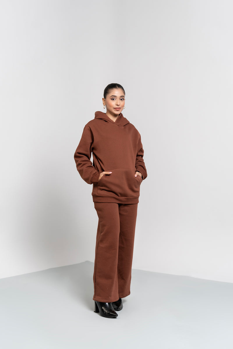 Fleece Wide Leg Pant with Pocket - Mocha Brown