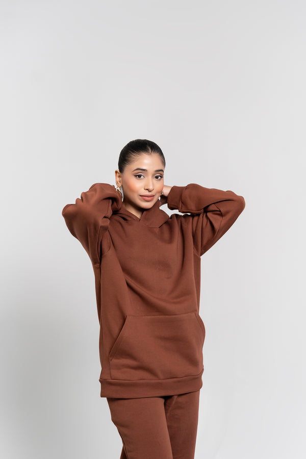 Oversized Hoodie in Fleece - Mocha Brown