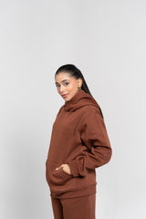 Oversized Hoodie in Fleece - Mocha Brown