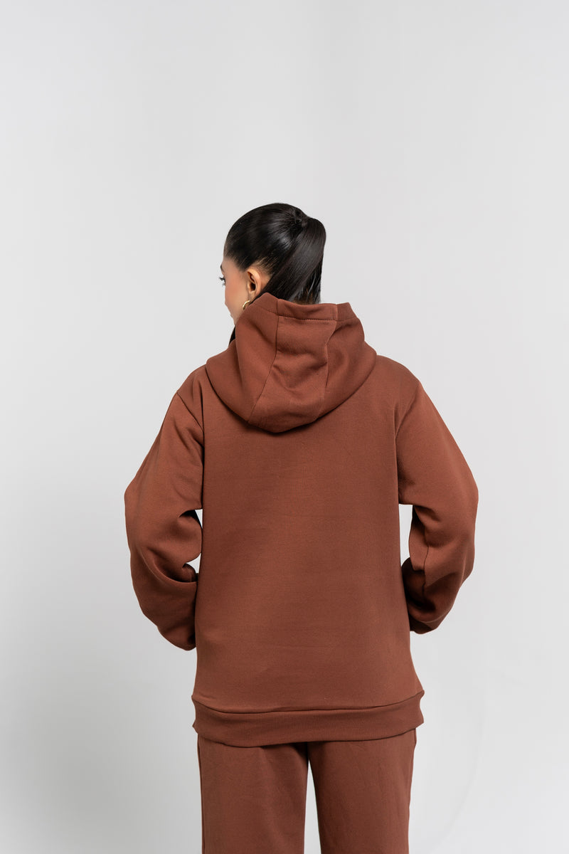 Oversized Hoodie in Fleece - Mocha Brown