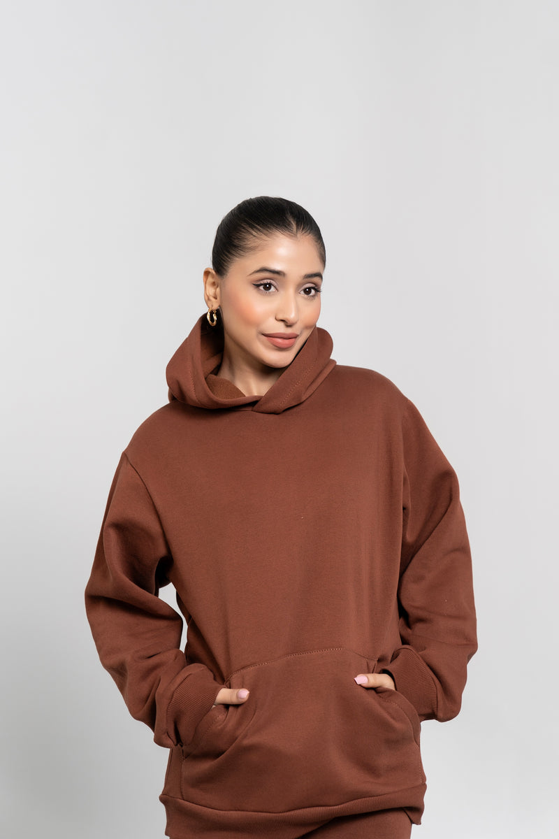 Oversized Hoodie in Fleece - Mocha Brown