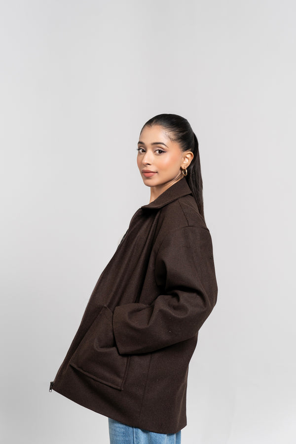 Long Wool Jacket - Chocolate Brown