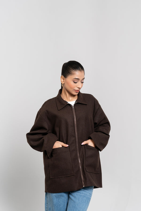 Long Wool Jacket - Chocolate Brown