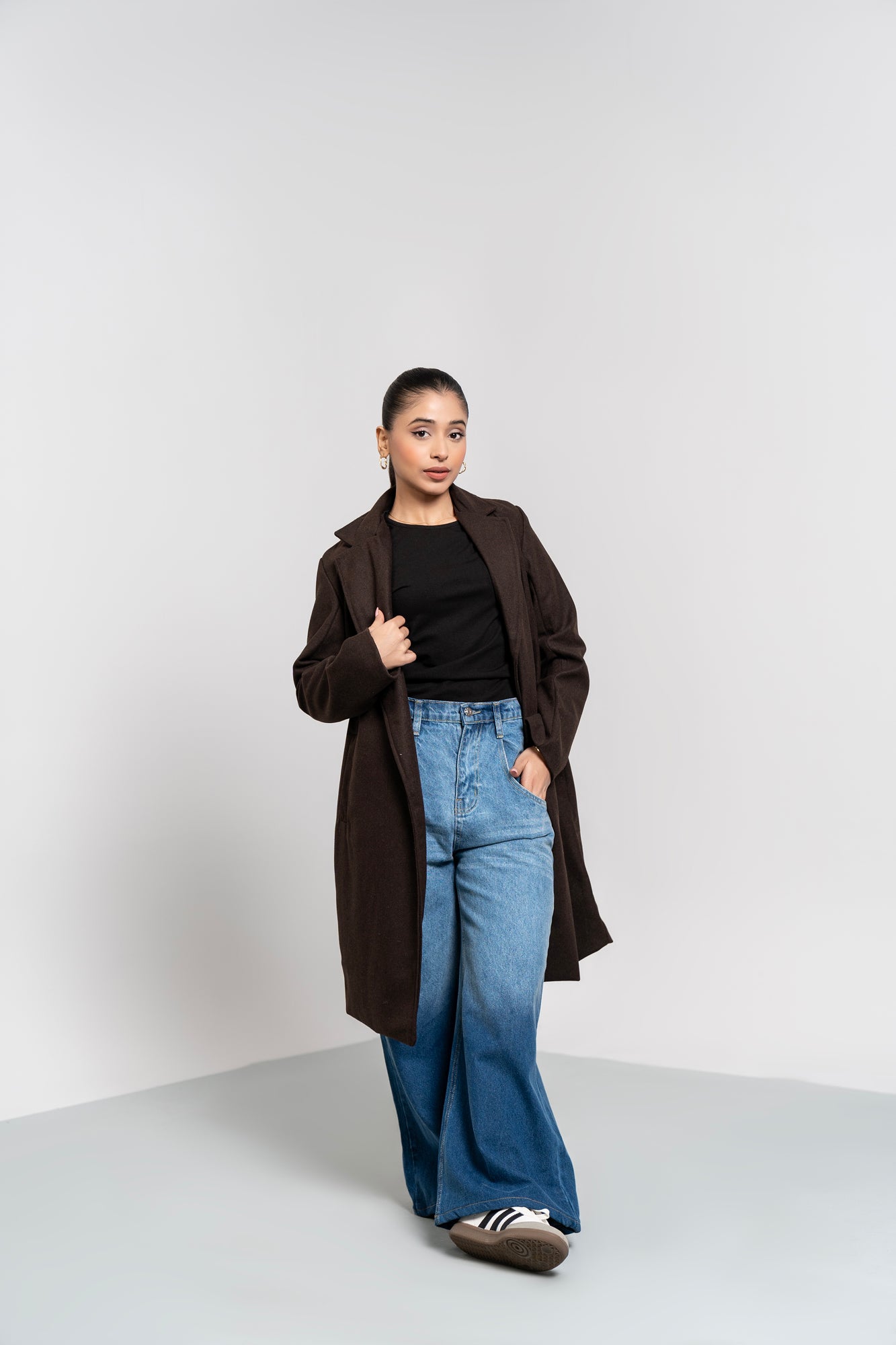 Classic One-Button Wool Coat - Chocolate Brown