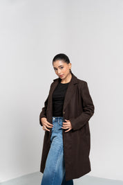 Classic One-Button Wool Coat - Chocolate Brown