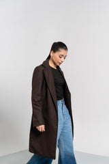 Classic One-Button Wool Coat - Chocolate Brown