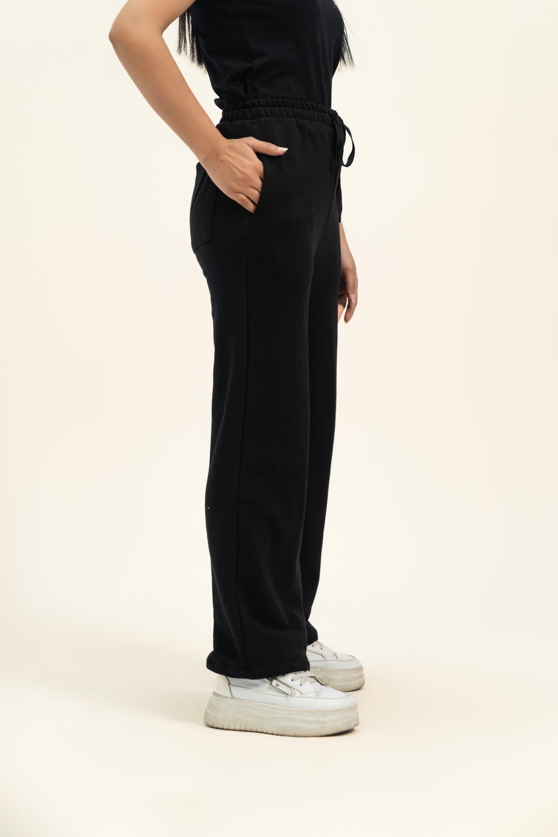 Wide Leg Pants in Terry - Black