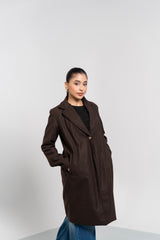 Classic One-Button Wool Coat - Chocolate Brown