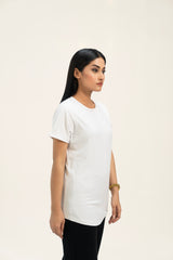 Curved Hem T-Shirt - White