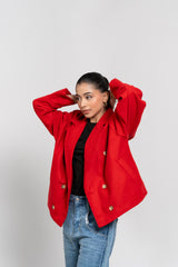 Double Breasted Wool Jacket - Red