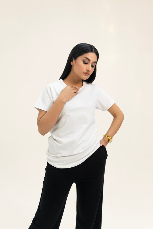 Curved Hem T-Shirt - White