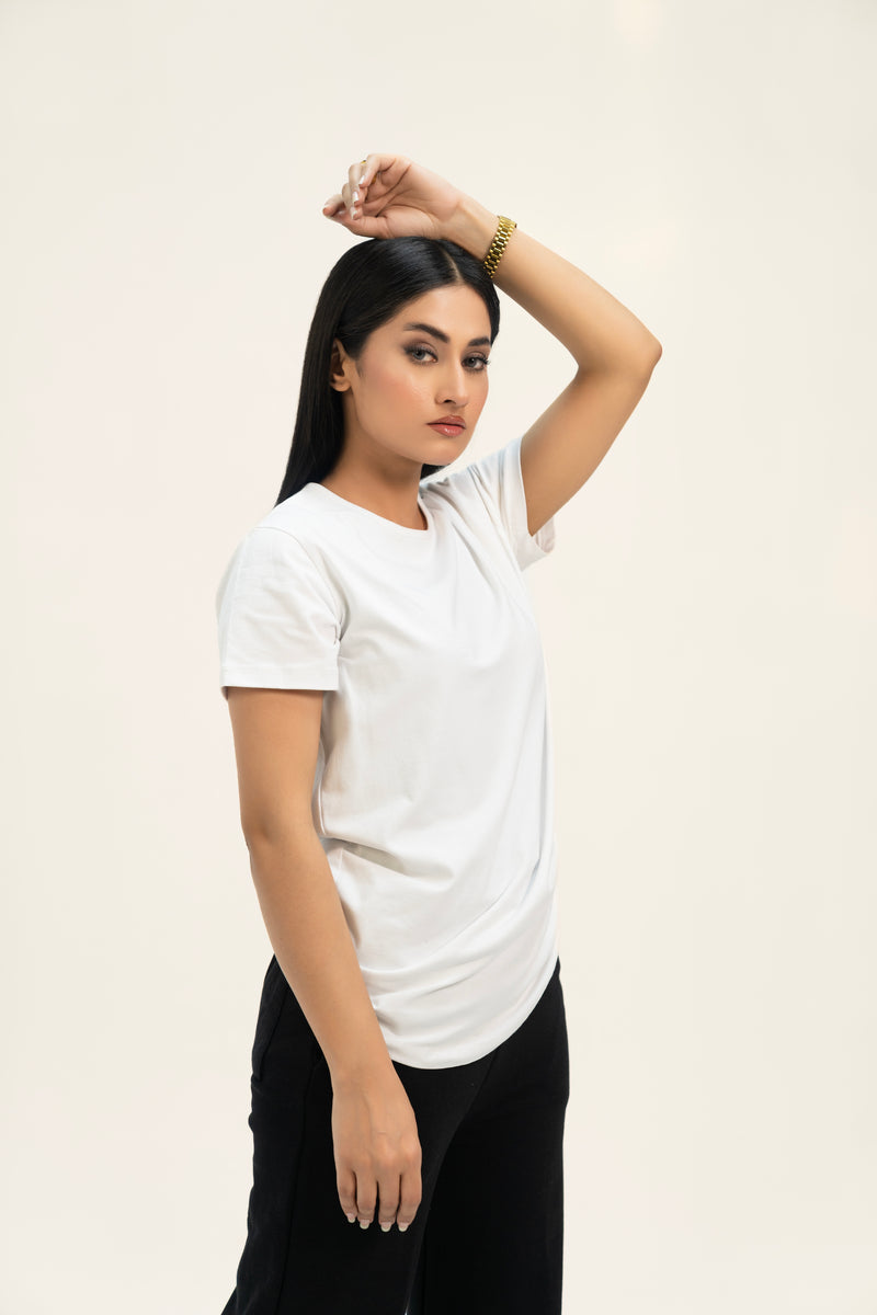 Curved Hem T-Shirt - White