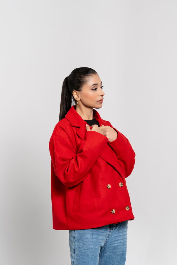 Double Breasted Wool Jacket - Red