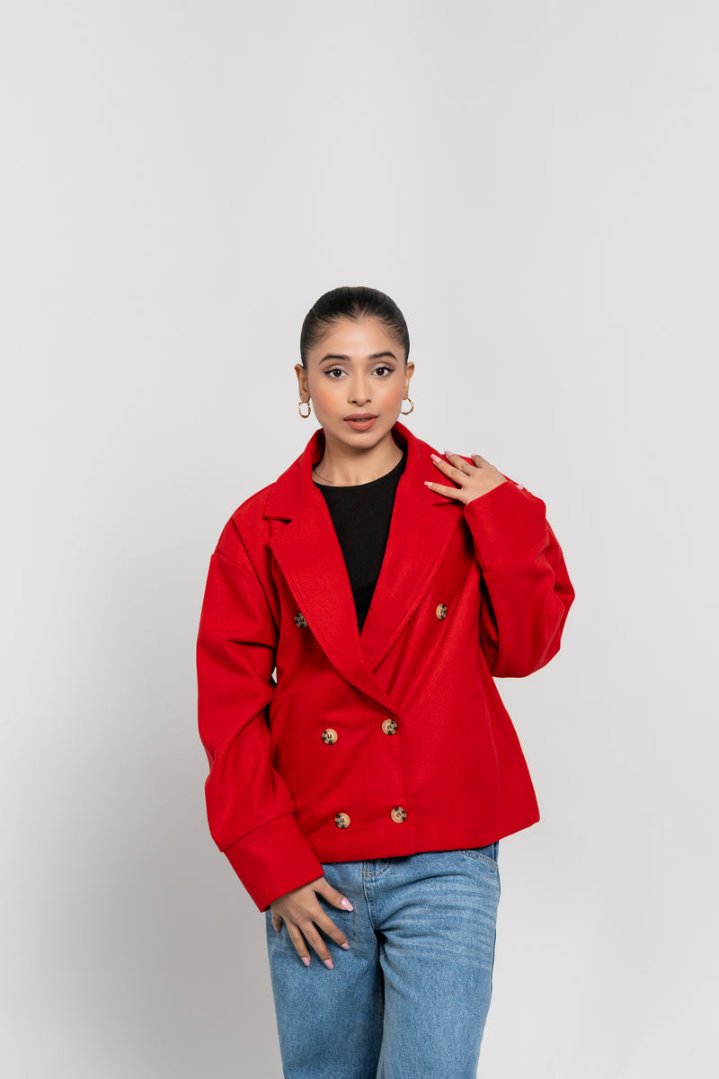 Double Breasted Wool Jacket - Red