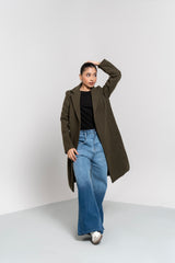 Classic One-Button Wool Coat - Green