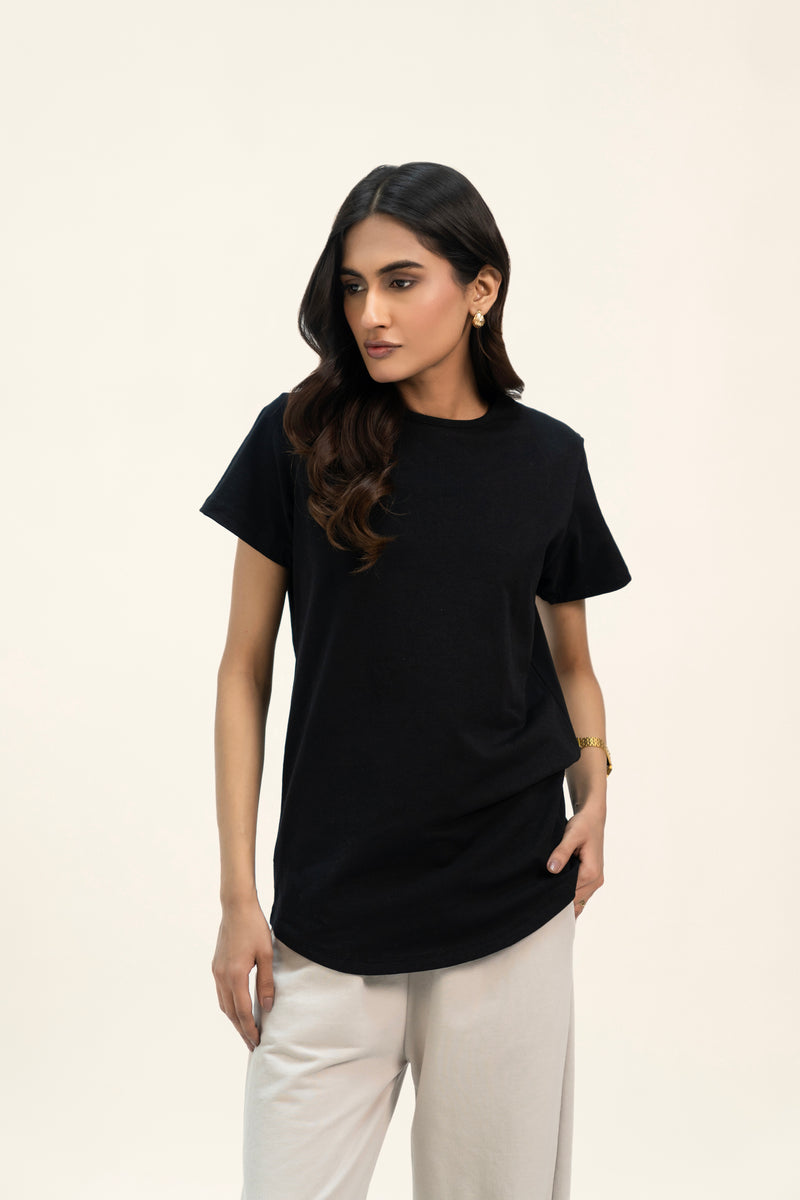 Curved Hem T-Shirt - Black