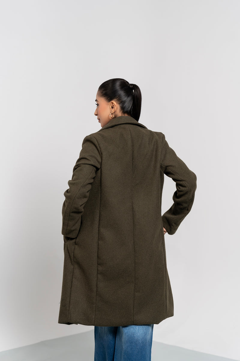 Classic One-Button Wool Coat - Green