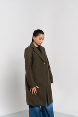 Classic One-Button Wool Coat - Green