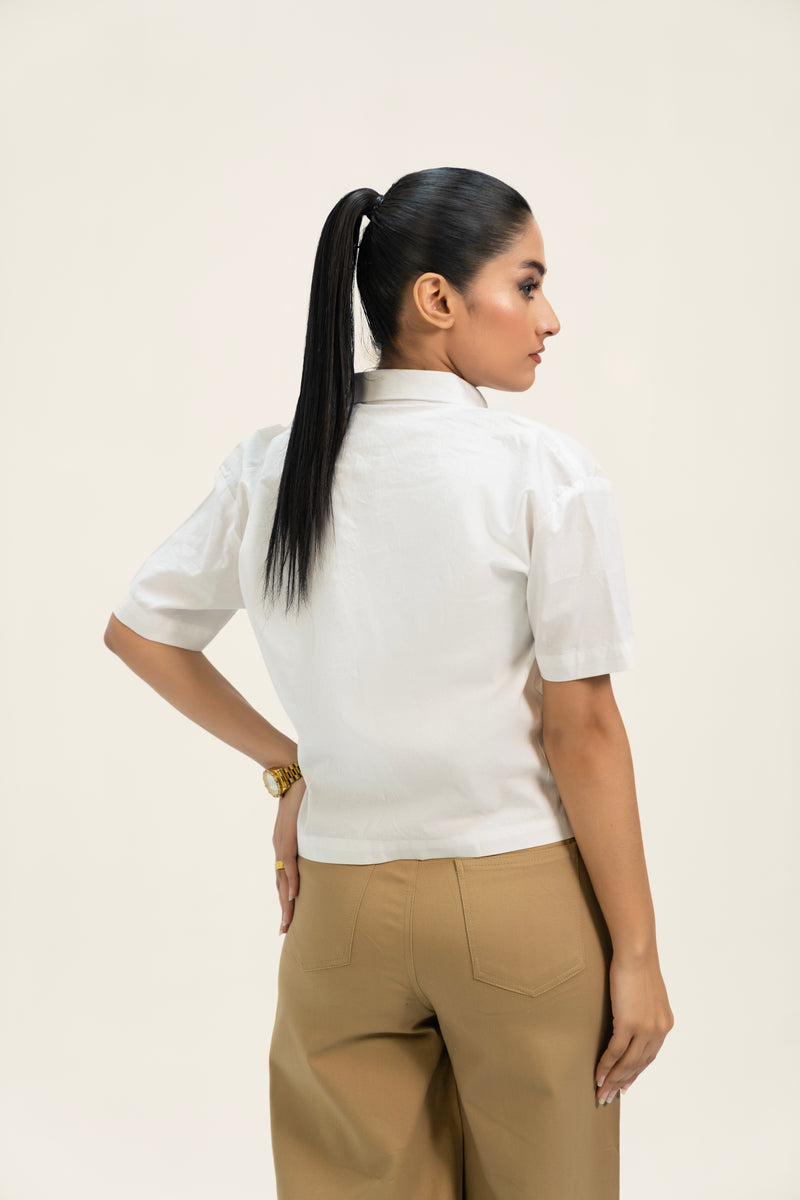 Cropped Boxy Pocket Fit Shirt - White