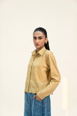 Cropped Broderie Anglaise Shirt - Khaki